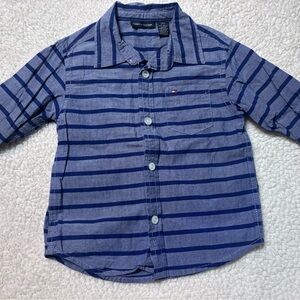 Tommy Hilfiger Navy and Light Blue Striped Button-Up Shirt